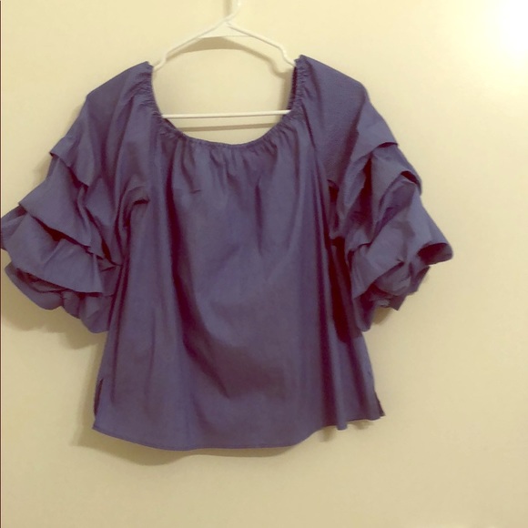 Zara Tops - Blue and white striped top with puffed sleeves